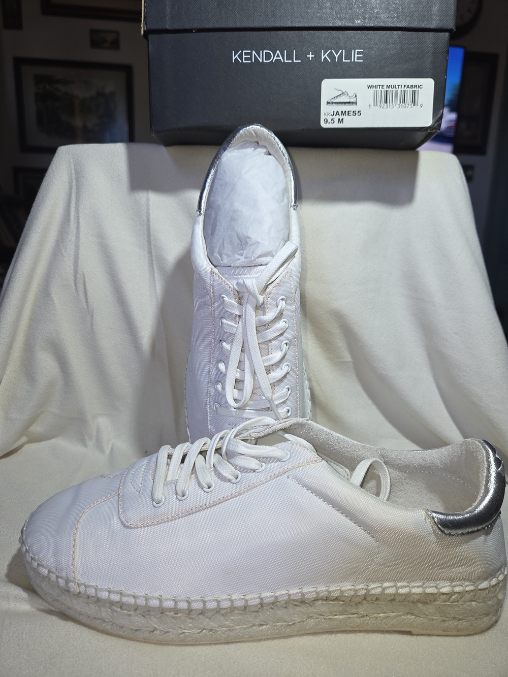 Kendall & Kylie White Low-Top Sneakers with Silver Heel Accent